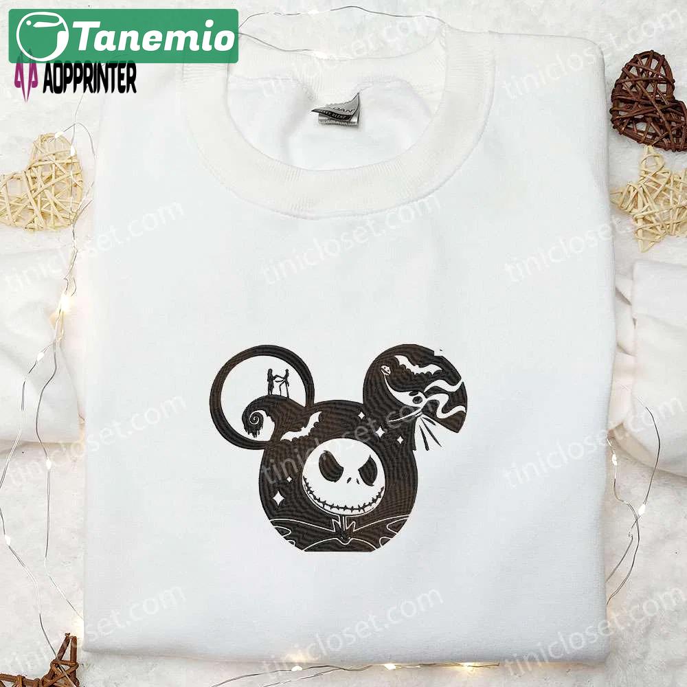 Jack sally skeleton x mickey embroidered shirt – best disney halloween gift for family Embroidered Shirt