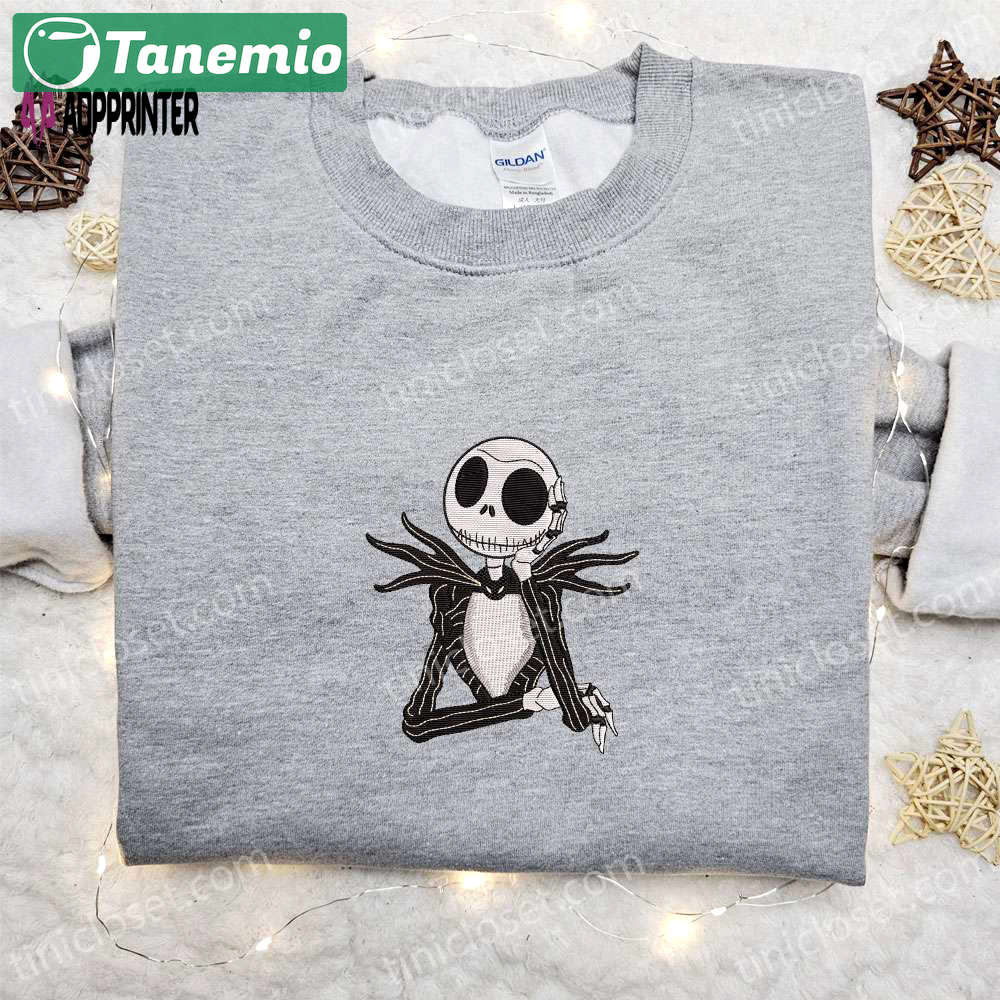 Jack skellington embroidered sweatshirt – nightmare before christmas hoodie & spooky shirt Embroidered Shirt