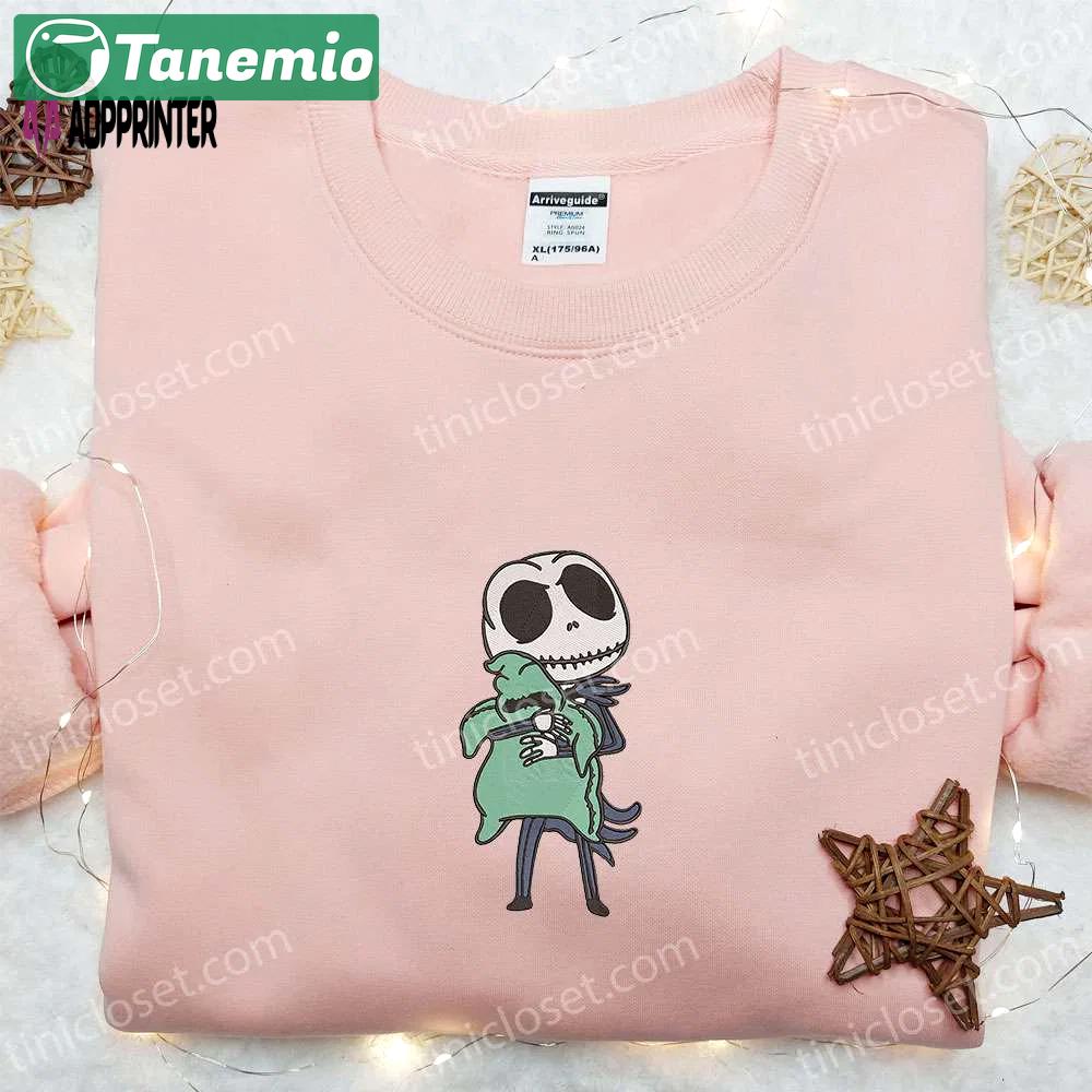 Jack skellington hugging oogie boogie embroidered sweatshirt – cute halloween hoodie best gift idea Embroidered Shirt