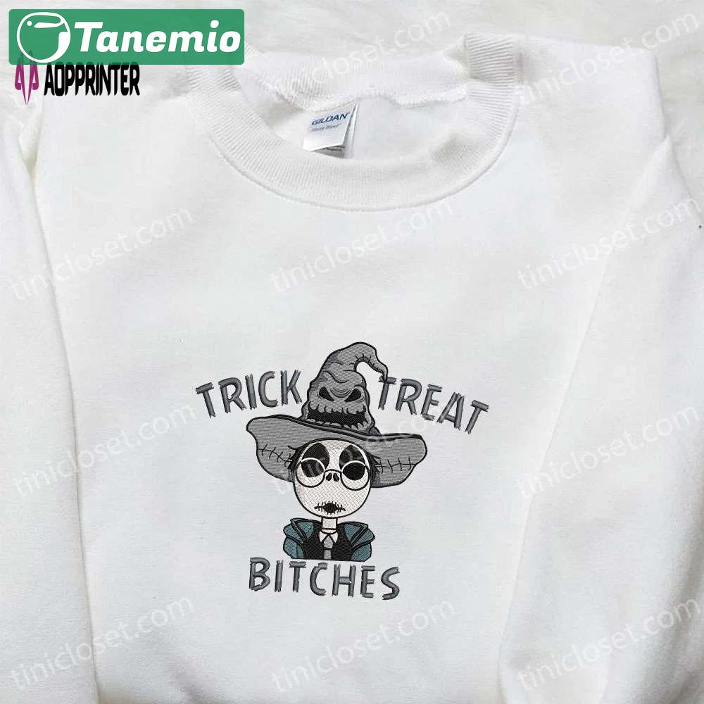 Jack skellington x harry potter trick treat embroidered shirt: funny & spirit halloween tee Embroidered Shirt