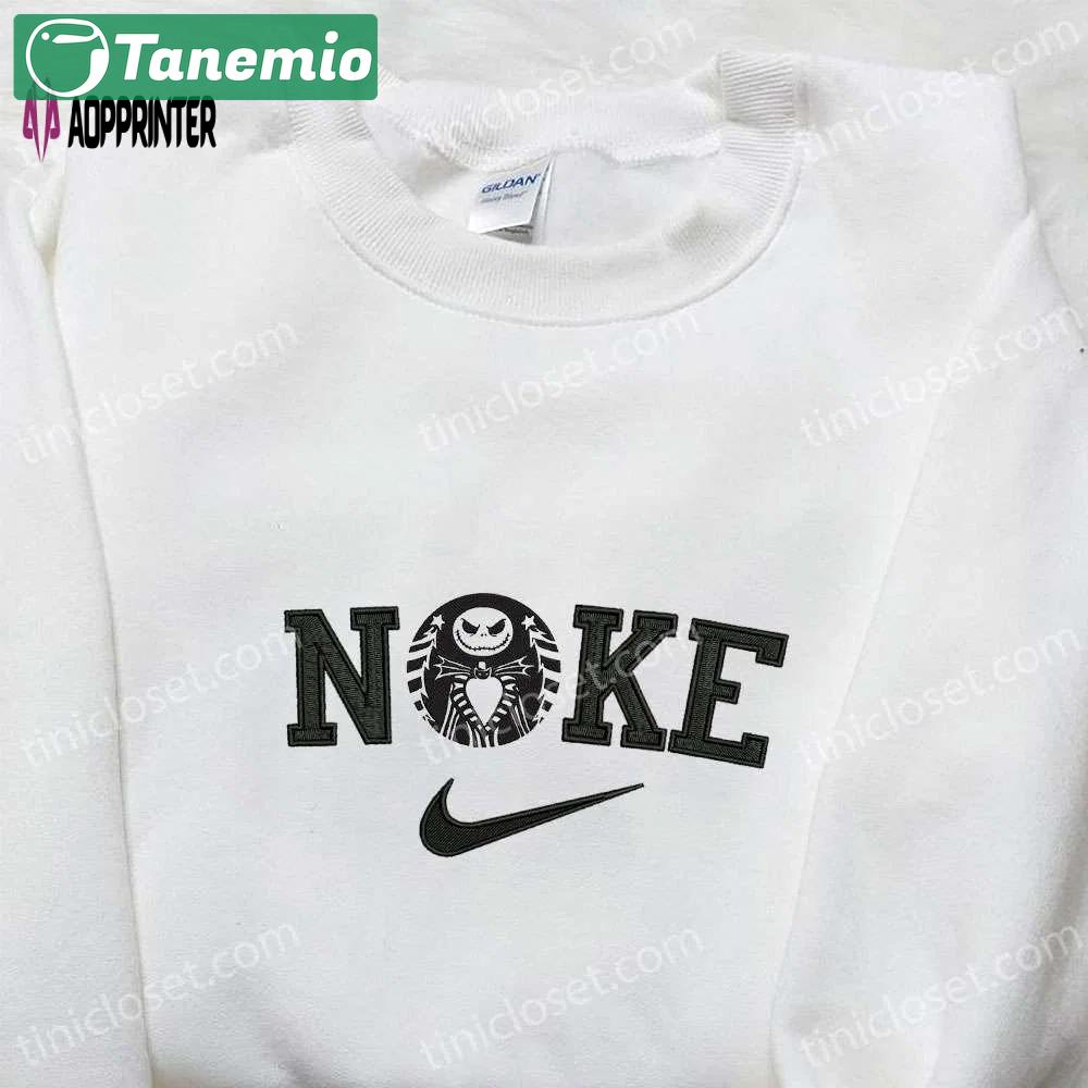 Jack skellington x nike embroidered t-shirt nightmare before christmas characters hoodie nike inspired sweatshirt Embroidered Shirt