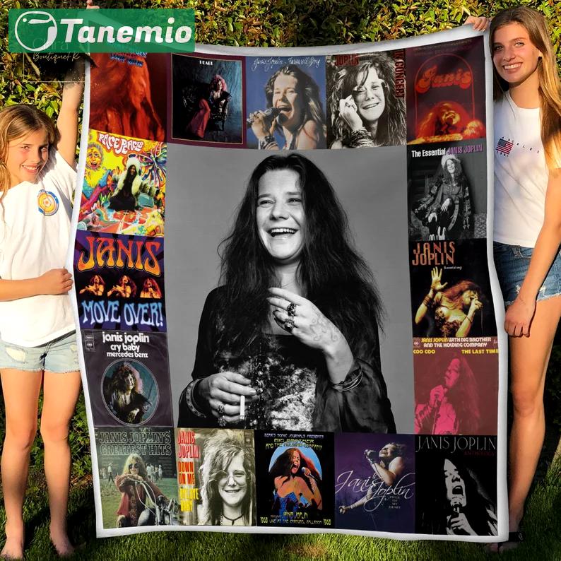 Janis joplin album covers music fleece blanket, mink sherpa blanket, janis joplin blanket, rock stars blanket, rock and roll lover gift Quilt Blanket