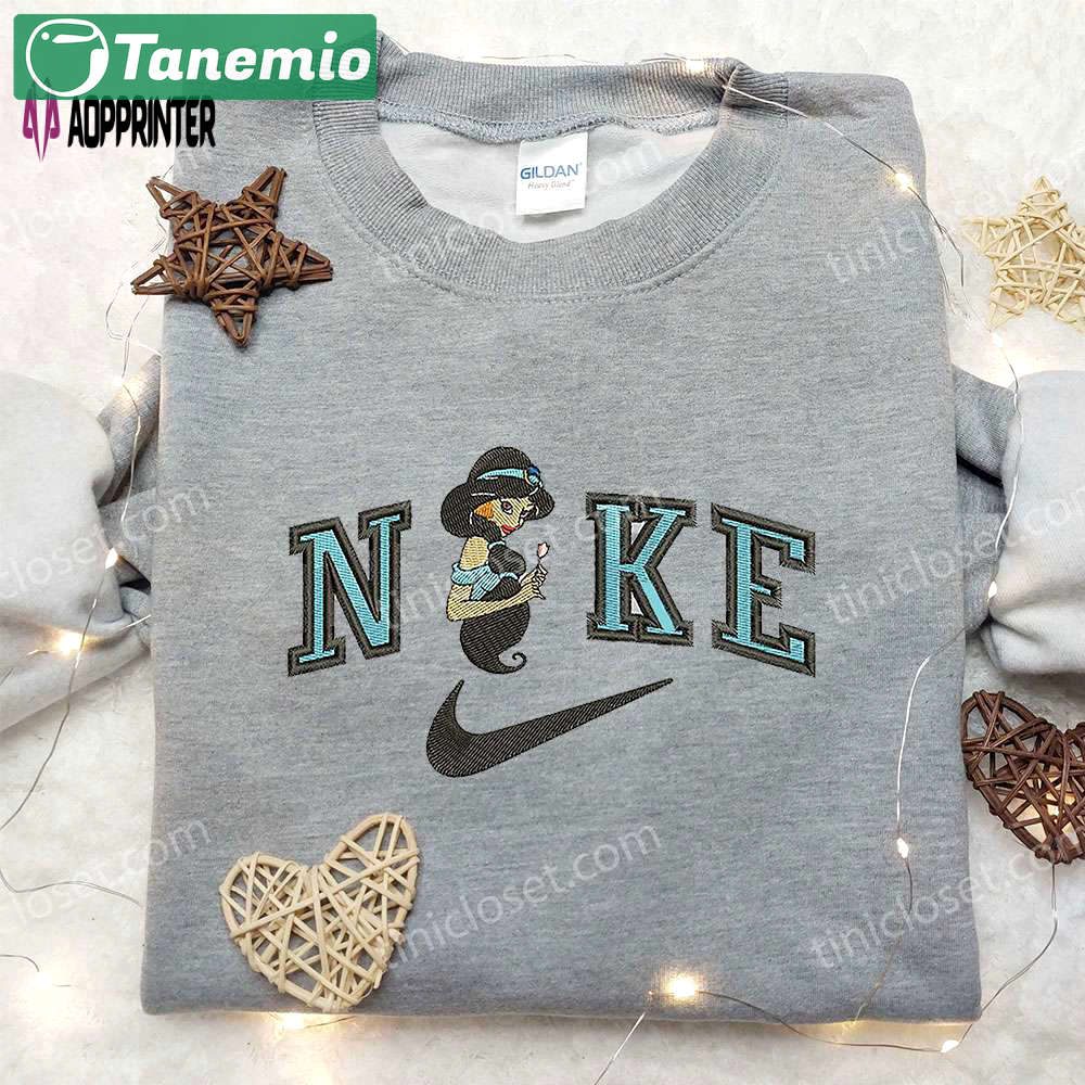 Jasmine x nike swoosh anime embroidered hoodie aladdin disney shirt nike inspired embroidered shirt Embroidered Shirt