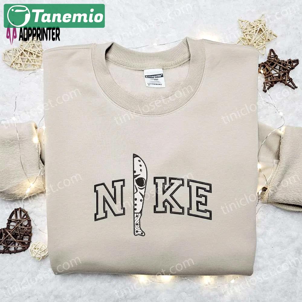Jason voorhees knife x nike hoodie: best halloween gift nike inspired shirt Embroidered Shirt