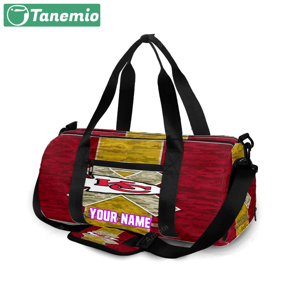 Kansas city chiefs emblem camo personalized name travel bag gym bag 1474 Travel Bag