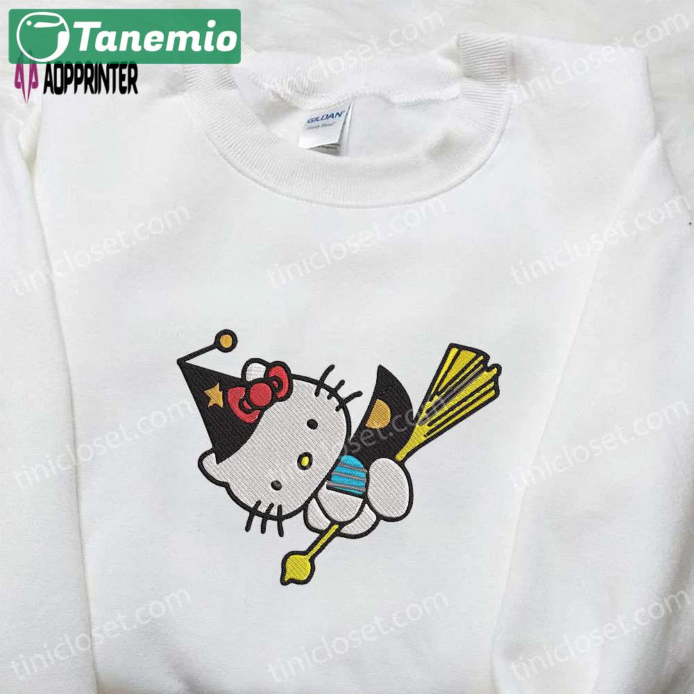 Kitty witch embroidered sweatshirt halloween hoodie & t-shirt: adorable spirit halloween apparel Embroidered Shirt