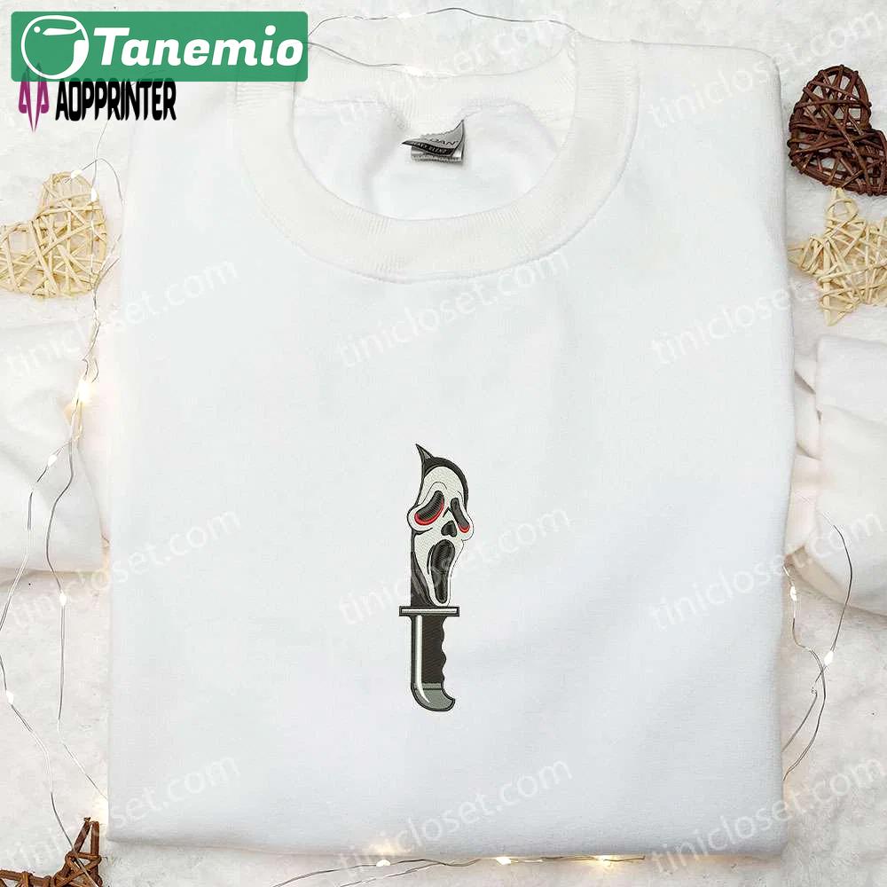 Knife ghost face embroidered hoodie – horror characters sweatshirt: perfect halloween gift! Embroidered Shirt