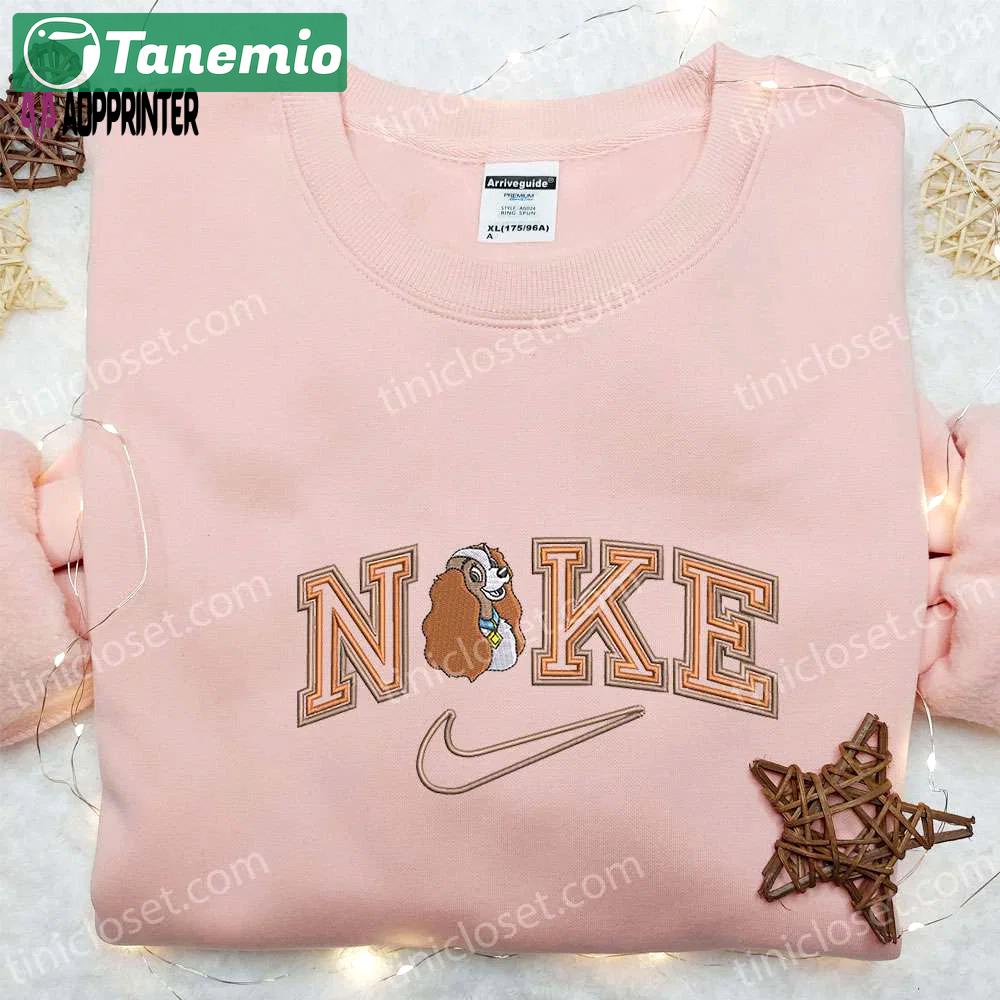 Lady x nike cartoon embroidered shirt: best nike inspired t-shirt for family perfect gift idea! Embroidered Shirt