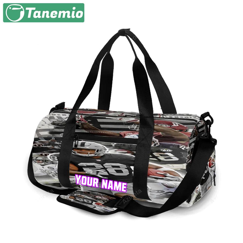 Las vegas raiders josh jacobs 28 player art personalized name travel bag gym bag 1321 Travel Bag