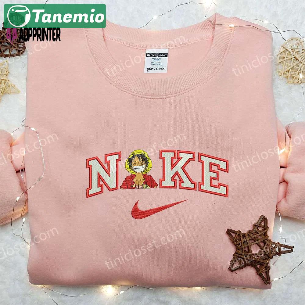 Laughing luffy x nike embroidered shirt – one piece custom design Embroidered Shirt