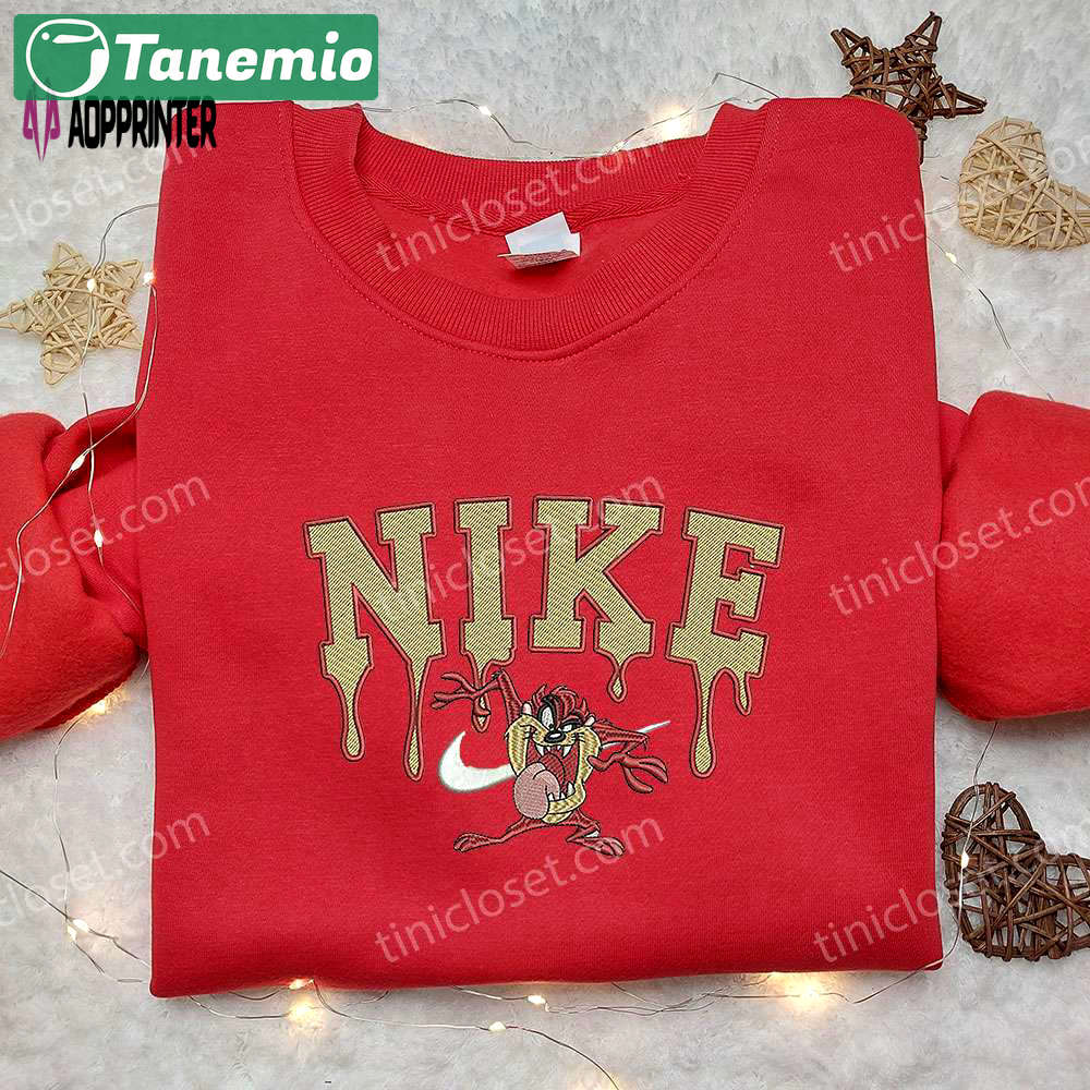 Looney tunes x nike embroidered sweatshirt: tasmanian devil & disney shirt – unique nike inspired design Embroidered Shirt