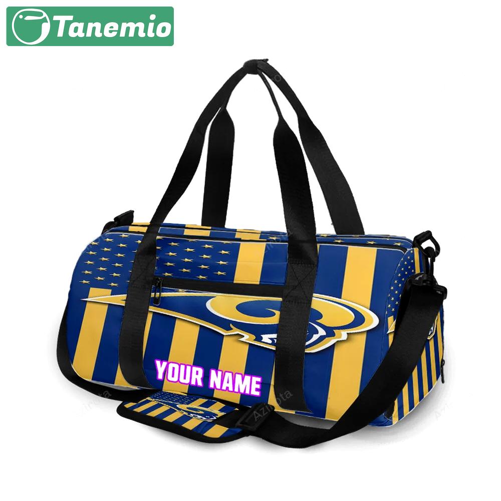 Los angeles rams yellow blue flag personalized name travel bag gym bag 1953 Travel Bag