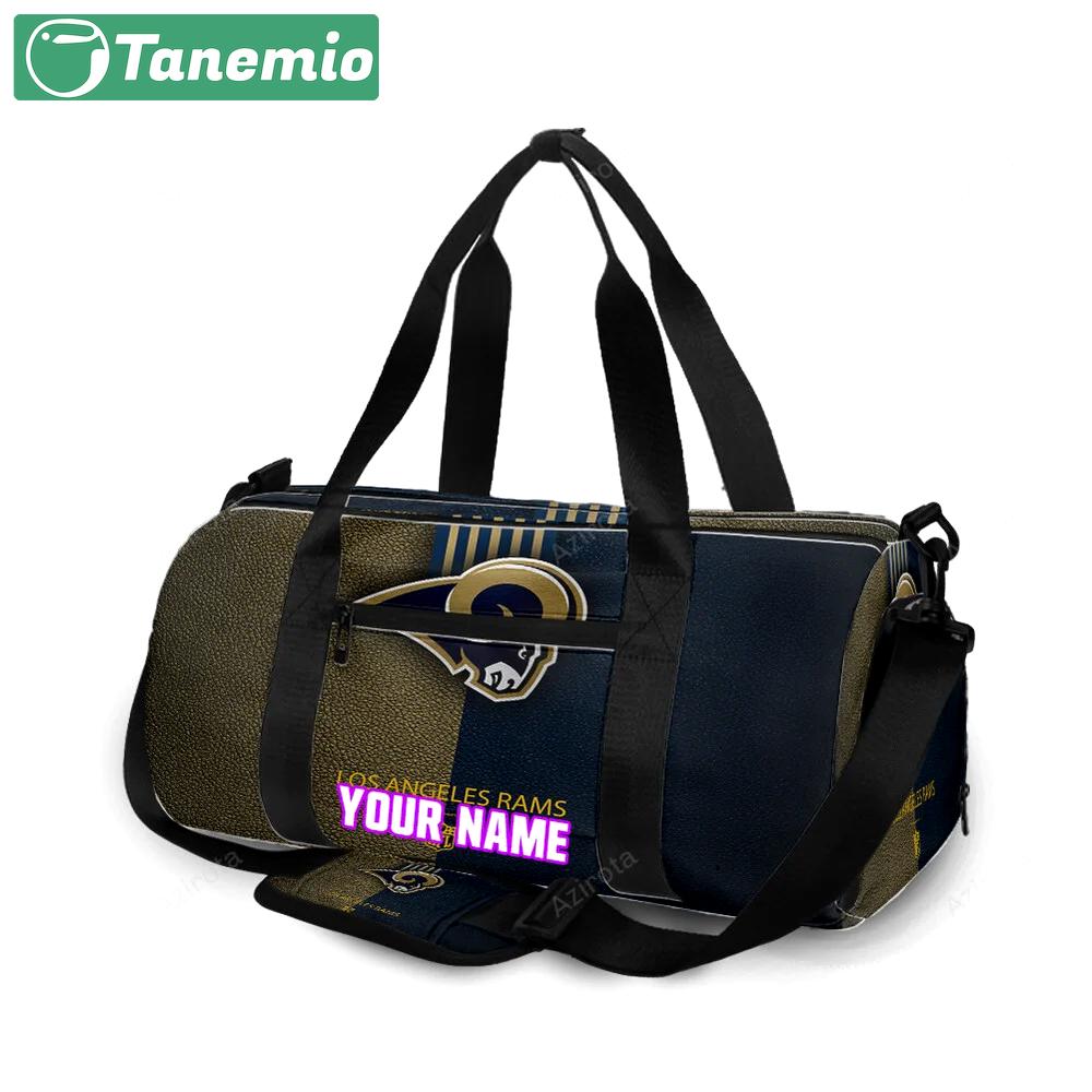 Los angeles rams yellow navy leather personalized name travel bag gym bag 1274 Travel Bag