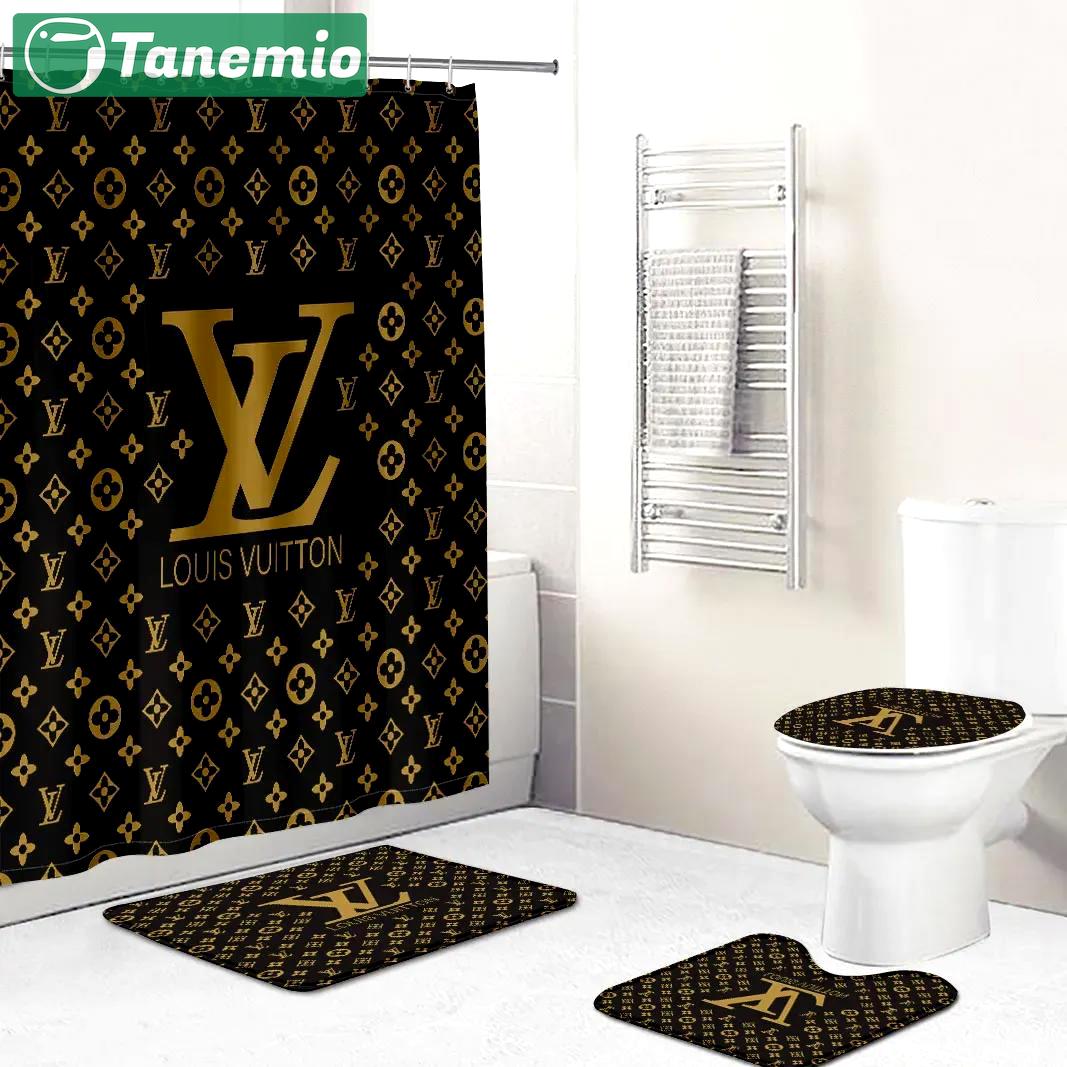 louis vitton brown and gold yellowfull home decor bath mat hypebeast bathroom sets luxury fashion brand Bathroom Set