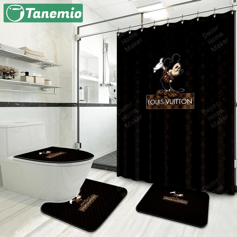 Louis vuitton bathroom set luxury shower curtain waterproof luxury brand hot 2023 75 Bathroom Accessory Sets
