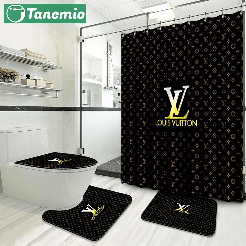 Louis vuitton black golden bathroom sets home decor luxury fashion brand bath mat hypebeast Bathroom Set