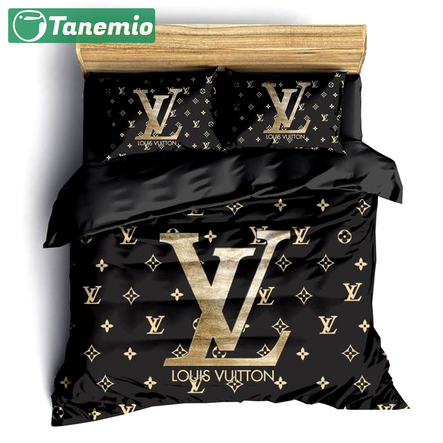 Louis vuitton black golden logo type 87 Bedding Sets sheets home decor bedspread premium fashion brand luxury ideas covers hyperbeast Bedroom bedclothes blankets bed linen duvet