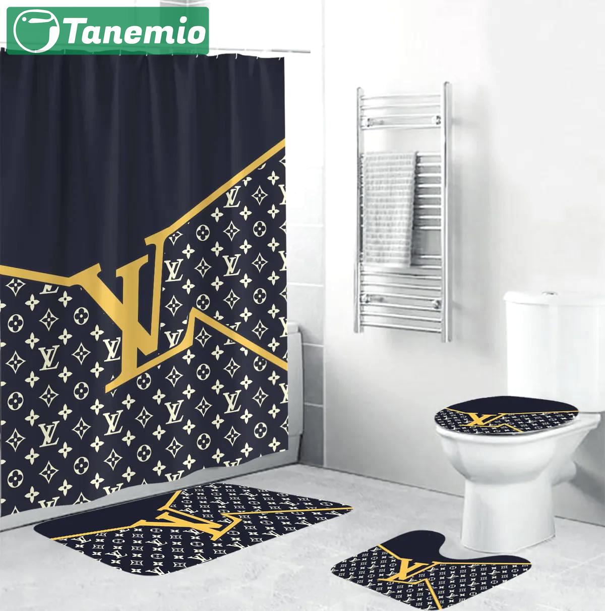 Louis vuitton black yellow luxury fashion brand bath mat bathroom sets home decor hypebeast Bathroom Set