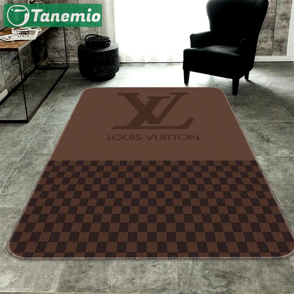 Louis vuitton brown logo type 472. Upgrade Your Living Room with Luxury Home Decor: Area Carpets, Floor Decor, Door Mats, and Hot Gift Items with style a High-End Fashion Brand Rectangle Rug