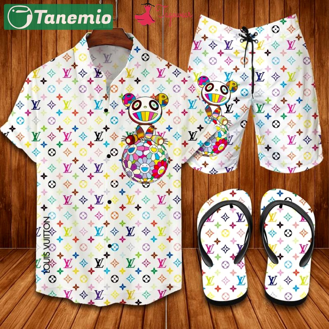 Louis vuitton flip flops and combo hawaiian shirt, beach shorts luxury summer clothes style #276 Hawaii Shirt Shorts & Flip Flops
