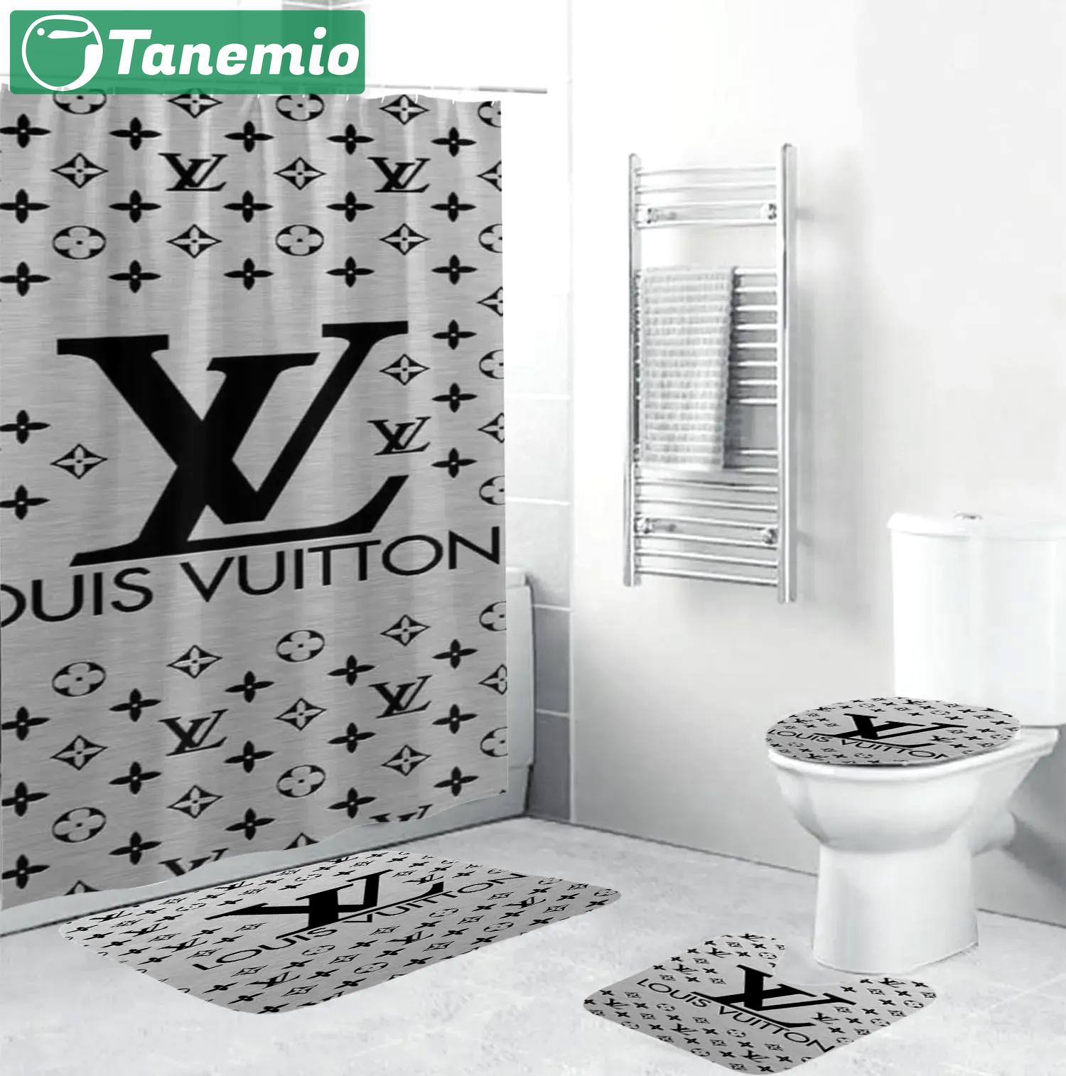 Louis vuitton logo type 508 Bathroom Accessory Sets Bathroom Sets Hypebeast Bathroom Toilet Cover Luxury Fashion Brand Home Decor Pedestal Rug Waterproof Shower Curtain Bath Mat Set