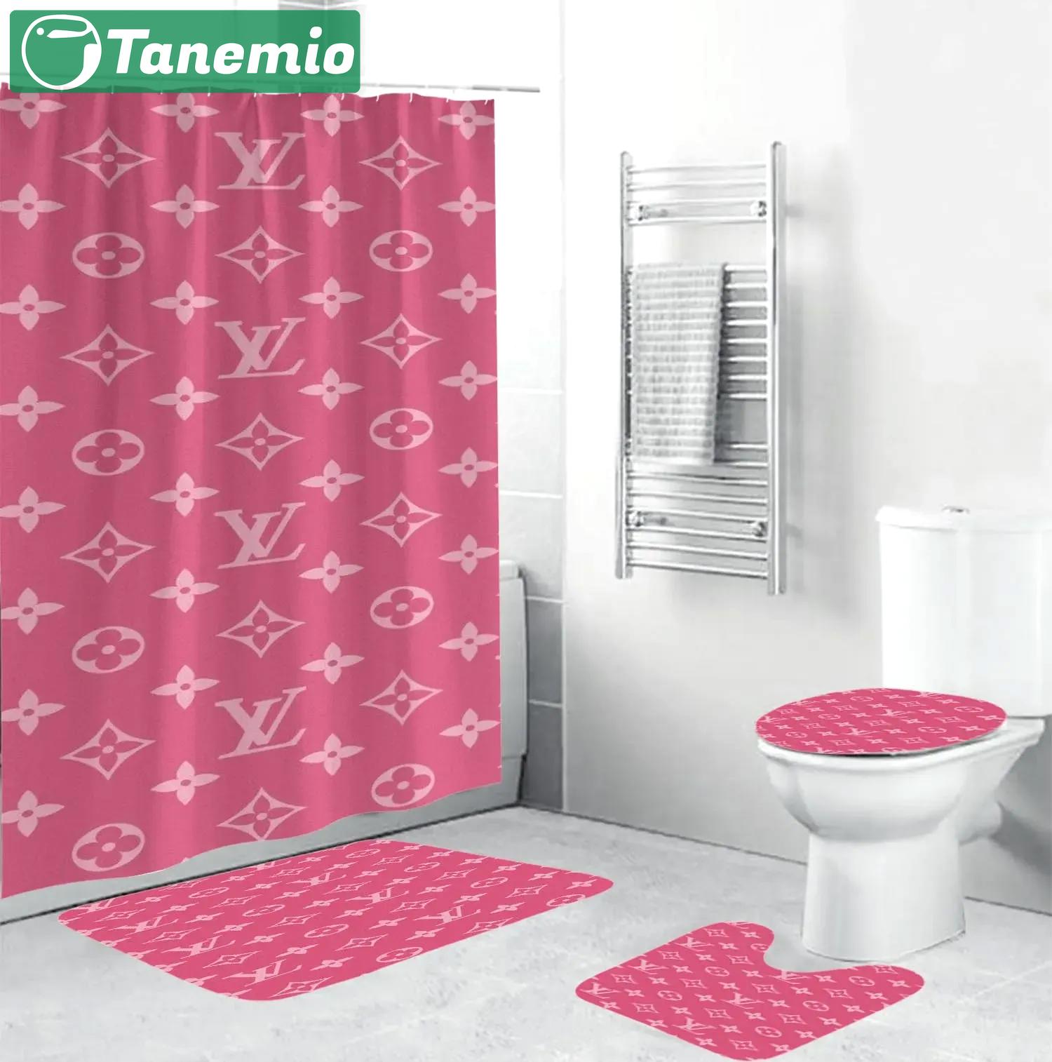 Louis vuitton logo type 609 Bathroom Accessory Sets Pedestal Rug Bathroom Sets Bath Mat Set Hypebeast Bathroom Home Decor Waterproof Shower Curtain Toilet Cover Luxury Fashion Brand