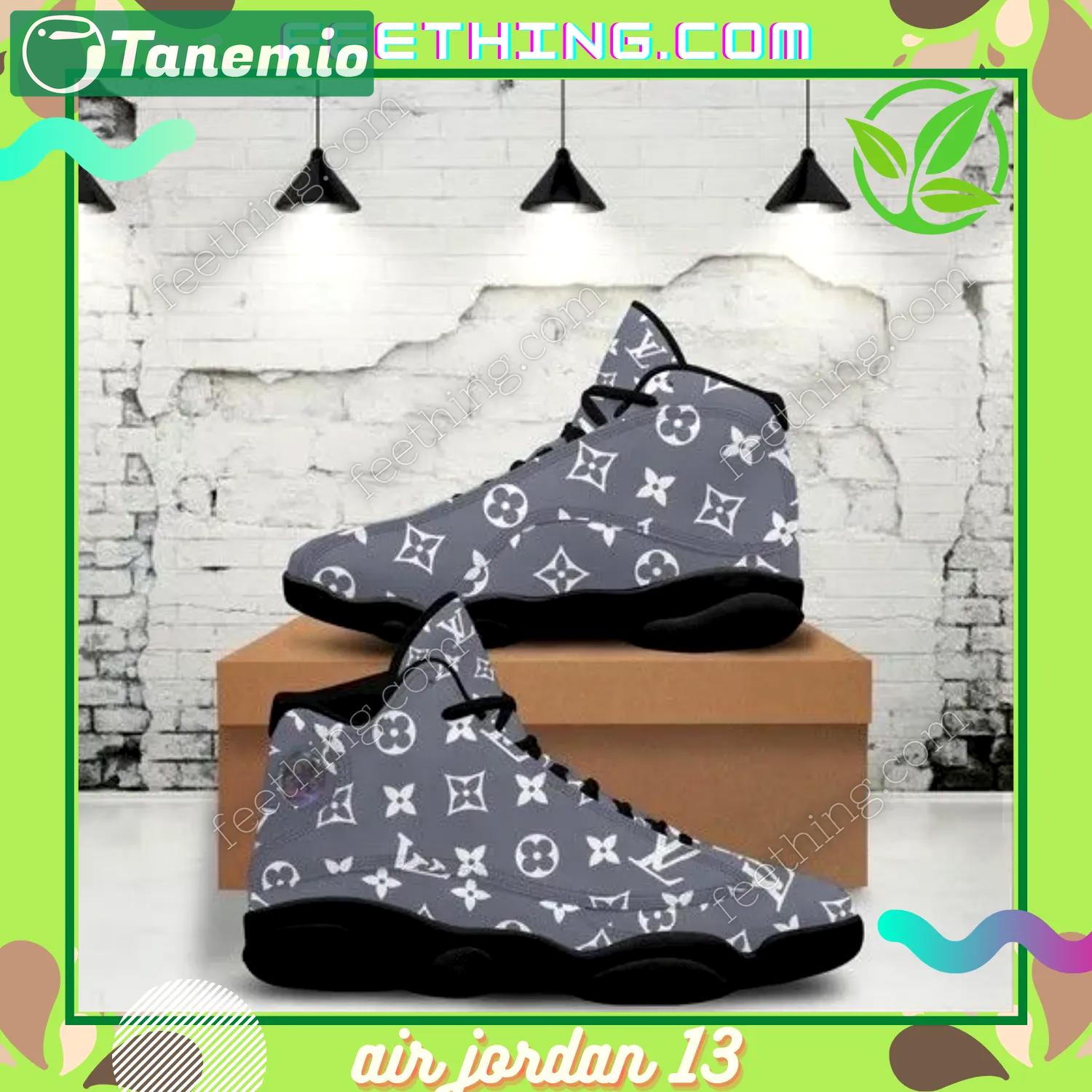 Louis vuitton luxury with smoke gray x lv louis vuitton logo Air Jordan 13 Gifts For Men Women Sneakers For Fans Full Size Shoes