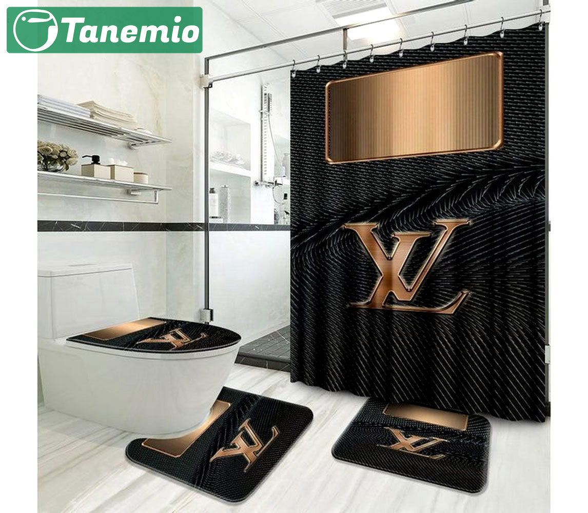 Louis vuitton lv black home decor luxury fashion brand hypebeast bath mat bathroom sets Bathroom Set