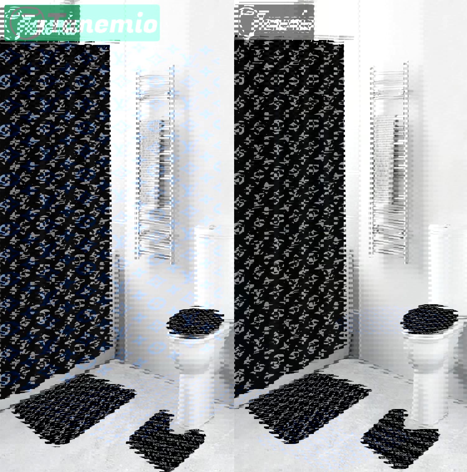 Louis vuitton lv blue bathroom sets bath mat home decor luxury fashion brand hypebeast Bathroom Set