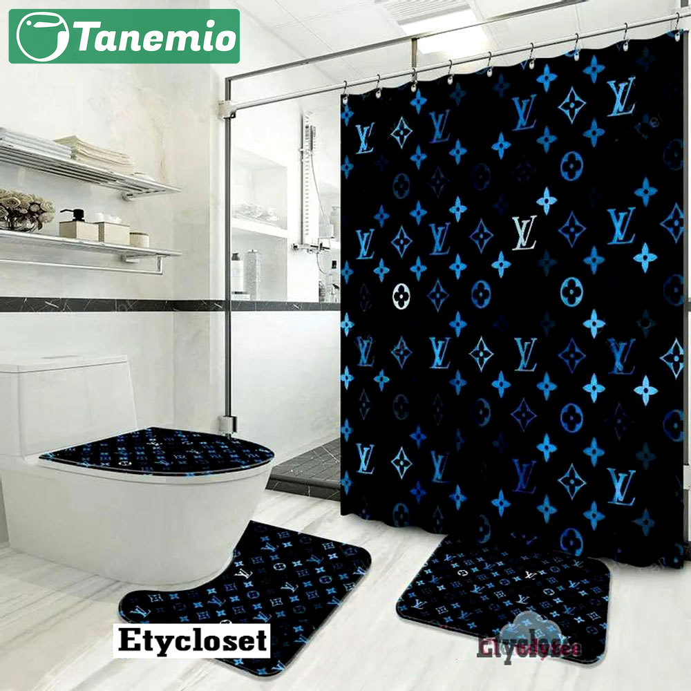 Louis vuitton lv blue hypebeast home decor bath mat bathroom sets luxury fashion brand Bathroom Set