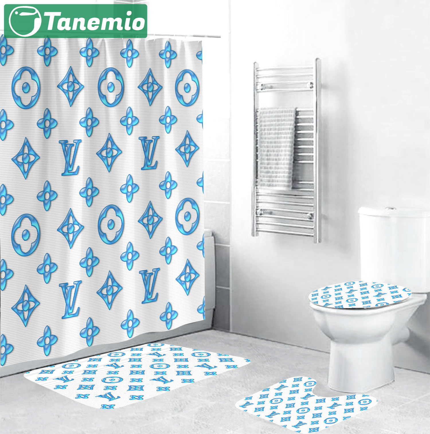 Louis vuitton lv blue hypebeast luxury fashion brand bath mat bathroom sets home decor Bathroom Set