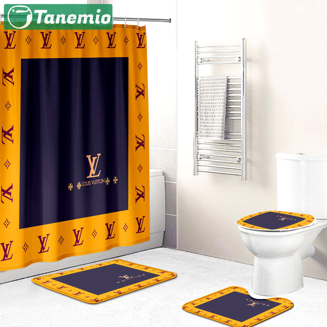 Louis vuitton lv blue orange luxury fashion brand hypebeast bath mat home decor bathroom sets Bathroom Set