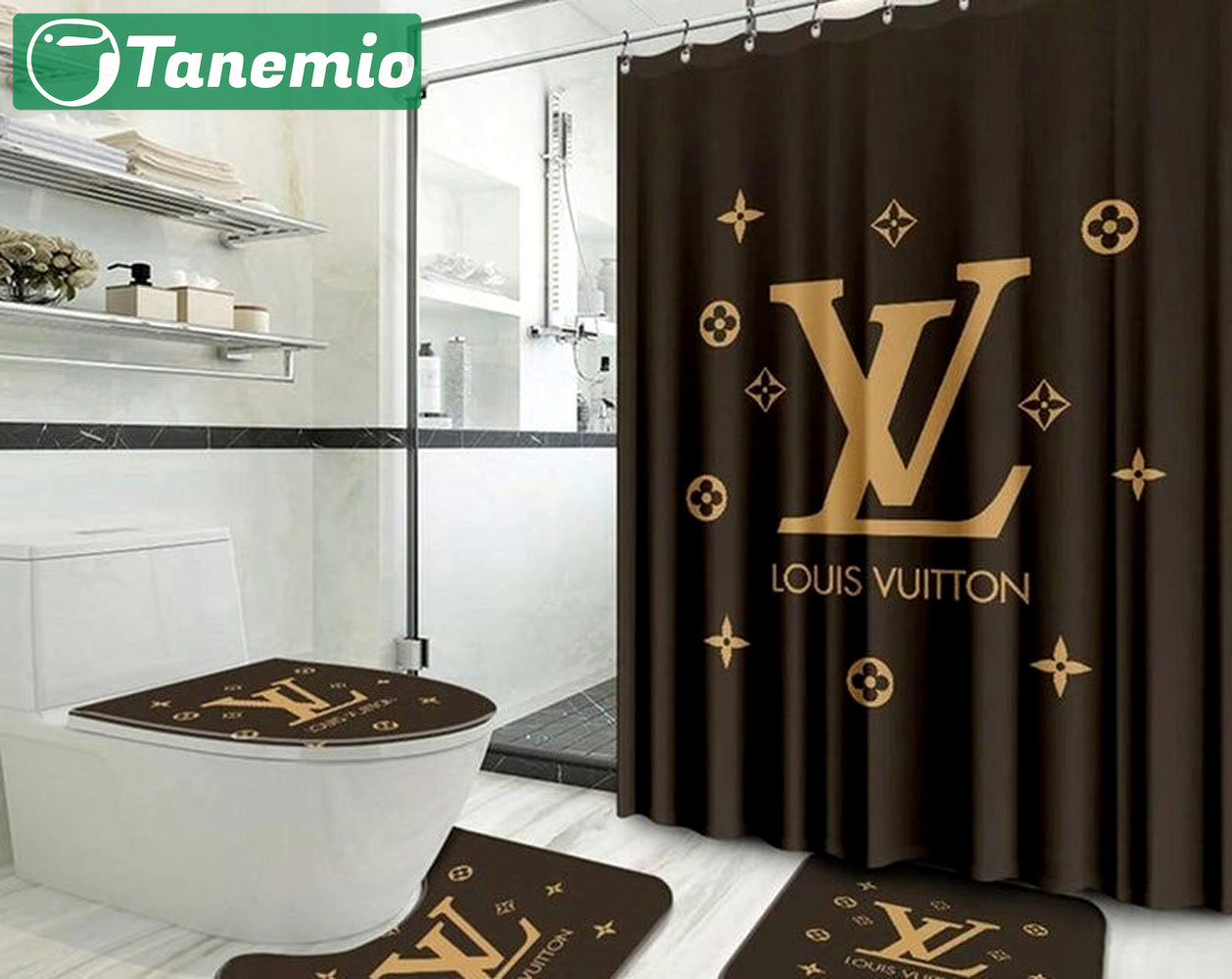 Louis vuitton lv brown bathroom sets luxury fashion brand home decor hypebeast bath mat Bathroom Set