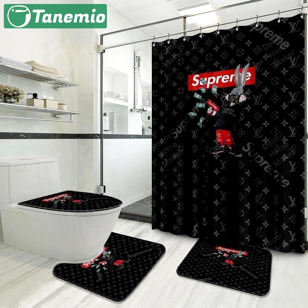 Louis vuitton lv louis vuitton and supreme french dc bathroom set luxury fashion brand hypebeast bath mat home decor Bathroom Set