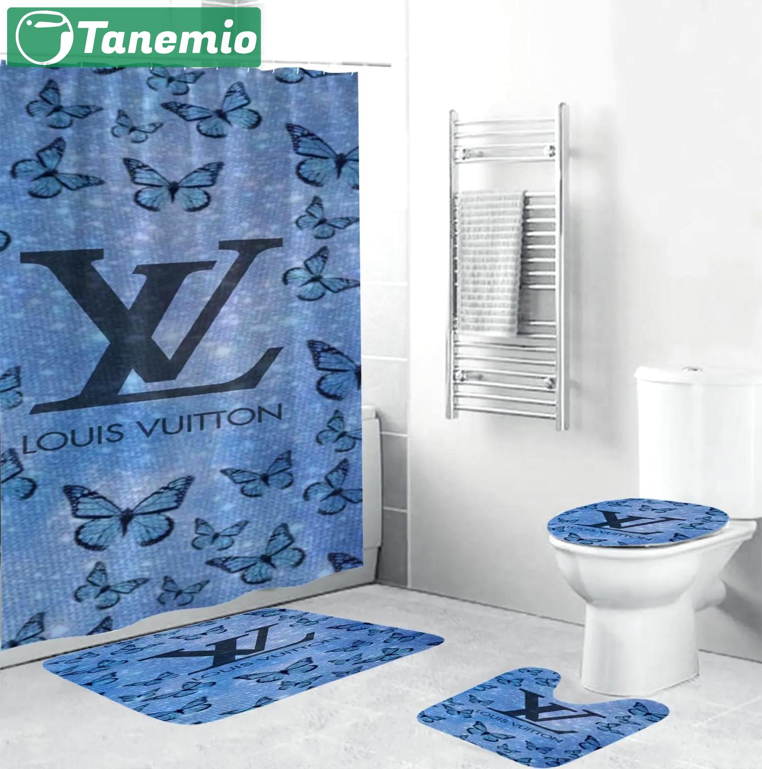 Louis vuitton lv louis vuitton bigin butterfly background bathroom set hypebeast bath mat home decor luxury fashion brand Bathroom Set