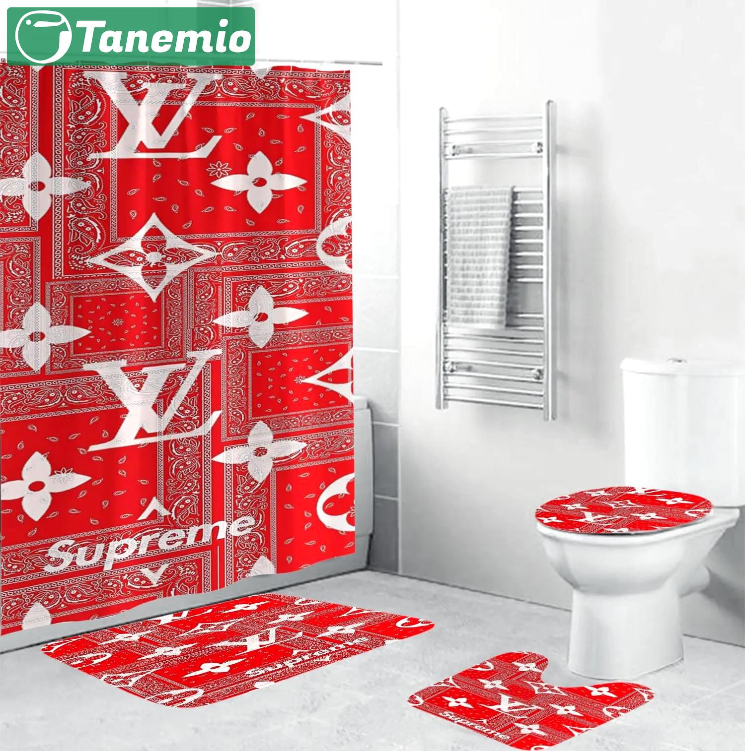 Louis vuitton lv louis vuitton supreme in red paisley pattern bathroom set home decor luxury fashion brand hypebeast bath mat Bathroom Set