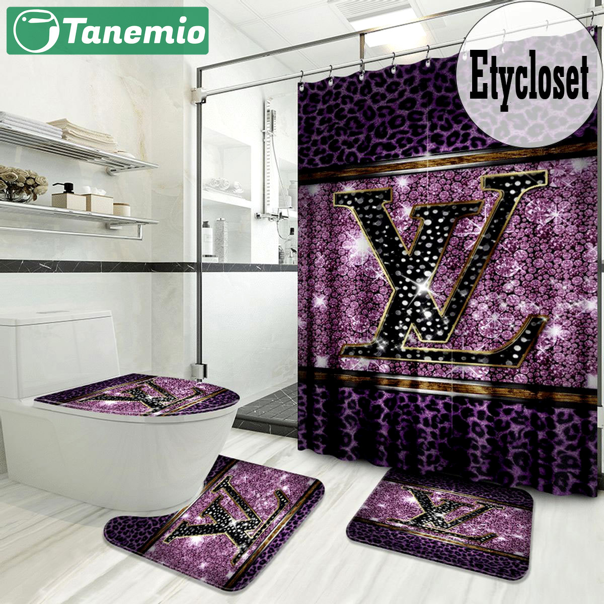 Louis vuitton lv purple leopard bath mat bathroom sets home decor hypebeast luxury fashion brand Bathroom Set