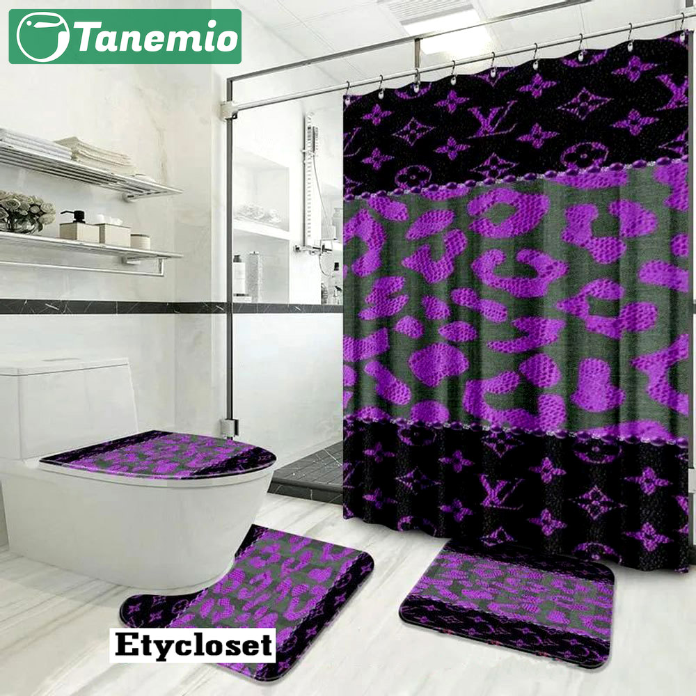 Louis vuitton lv purple leopard bath mat bathroom sets luxury fashion brand hypebeast home decor Bathroom Set