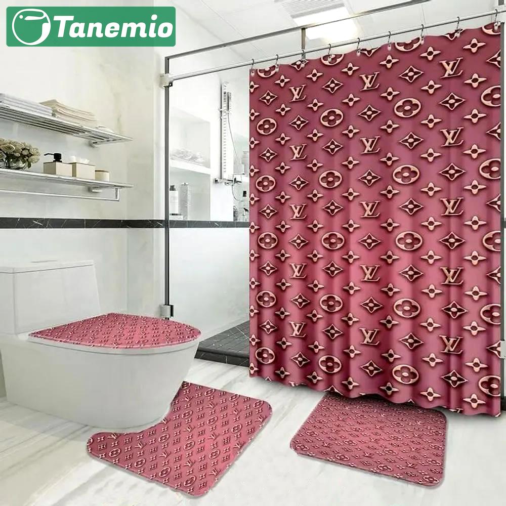 Louis vuitton pinky fashion bathroom set luxury shower curtain bath rug mat home decor Bathroom Set