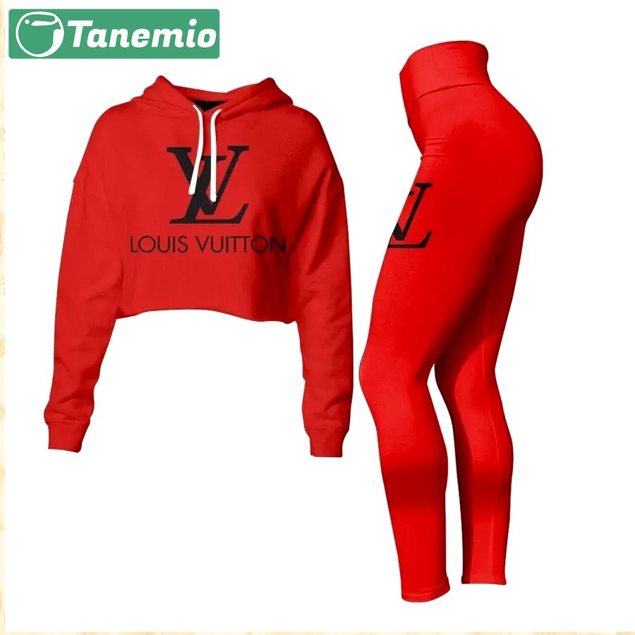 Louis vuitton reb luxury brand clothes leggings and crop top set for women Croptop Hoodie Legging Set
