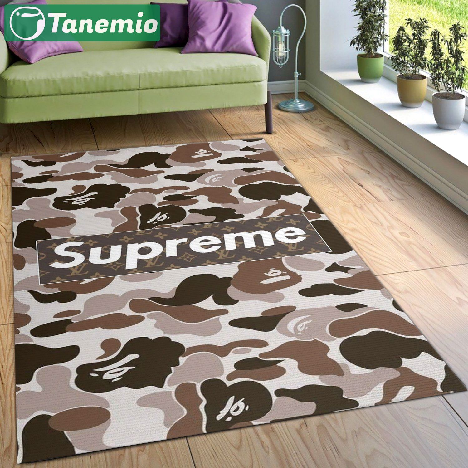 Louis vuitton supreme bape logo type 602. Upgrade Your Living Room with Luxury Home Decor: Area Carpets, Floor Decor, Door Mats, and Hot Gift Items with style a High-End Fashion Brand Rectangle Rug