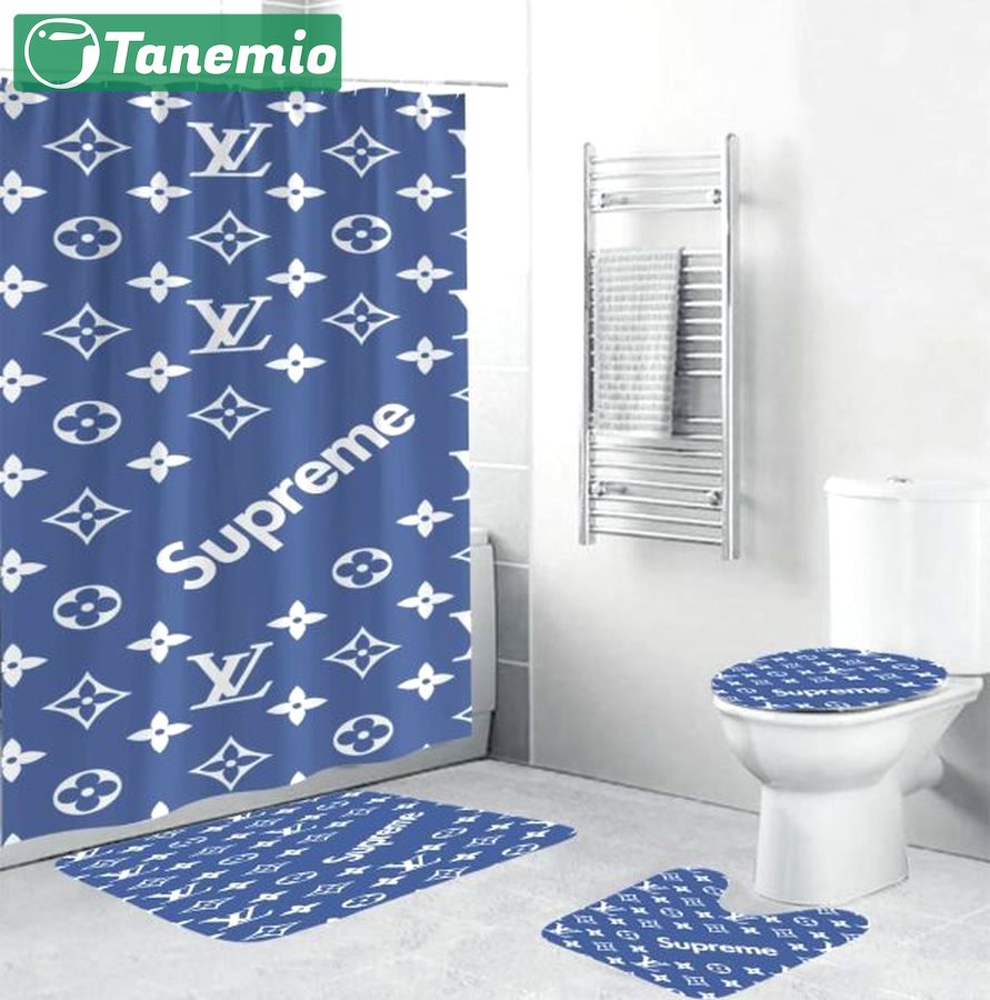 Louis vuitton supreme blue bathroom sets hypebeast bath mat home decor luxury fashion brand Bathroom Set