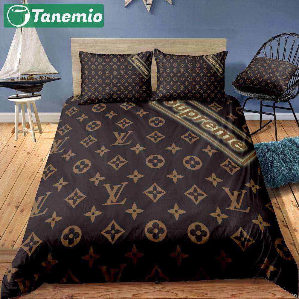 Louis vuitton supreme brown premium luxury bedding sets,bed sets, bedroom sets, comforter sets, duvet cover, bedspread Bedding Sets