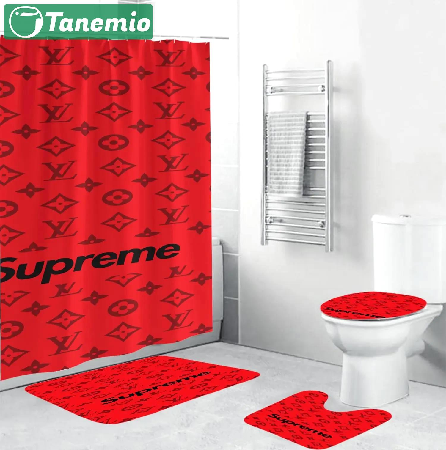 Louis vuitton supreme logo fashion limited luxury brand red bathroom set home decor Bathroom Set