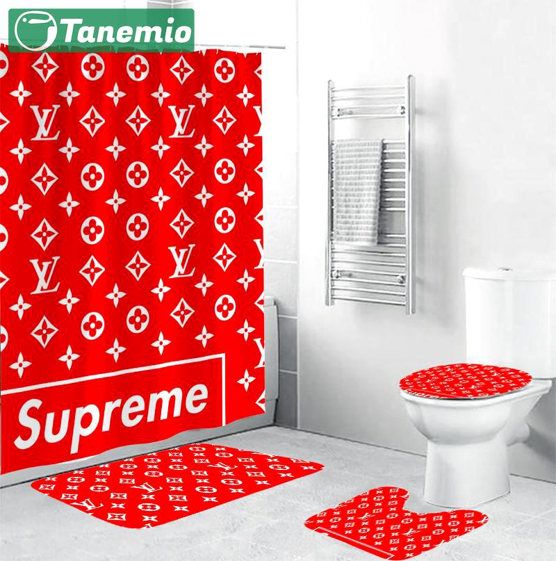 Louis vuitton supreme red bathroom set home decor luxury fashion brand hypebeast bath mat Bathroom Set