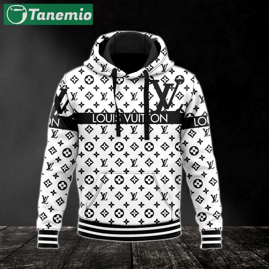 Louis vuitton white unisex hoodie foren womenvuxury brand clothing clothes outfit 83 Zipper Hoodie 3D