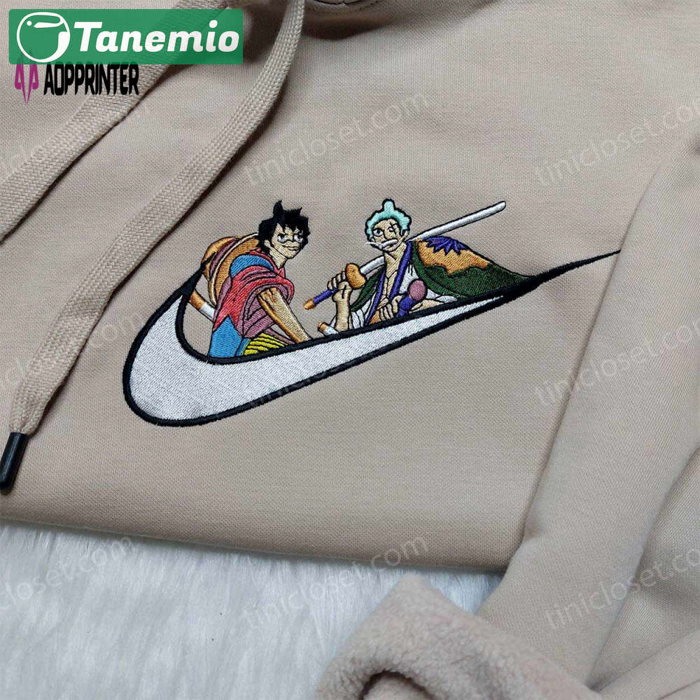 Luffy zoro nike embroidered shirt one piece hoodie & custom swoosh sweatshirt – stylish & unique Embroidered Shirt