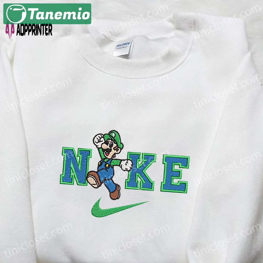 Luigi x nike embroidered cartoon shirt: super mario inspired fashion Embroidered Shirt