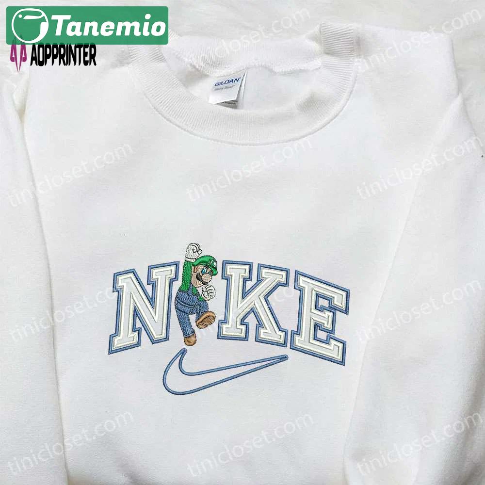 Luigi x nike embroidered cartoon tshirt: super mario inspired shirt for a fun and stylish look Embroidered Shirt