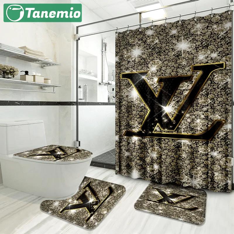 Lv louis vuitton logo type 832 Bathroom Accessory Sets Hypebeast Bathroom Toilet Cover Pedestal Rug Waterproof Shower Curtain Home Decor Bath Mat Set Luxury Fashion Brand Bathroom Sets